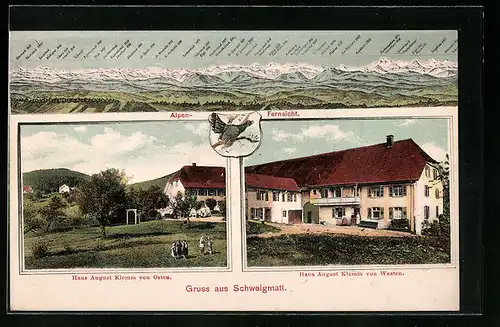 AK Schweigmatt, Haus August Klemm, Alpen-Fernsicht, Wappen