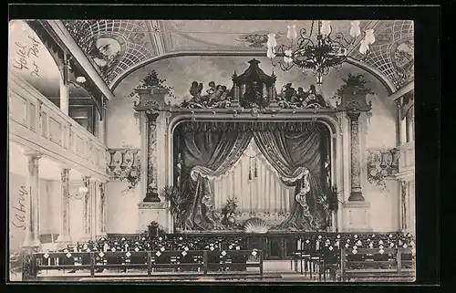 AK Satrup, Hotel zur Post, Saal mit Bühne
