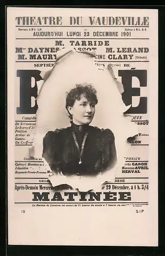 AK Zeitung Theatre du Vaudeville, Frau im schwarzen Kleid