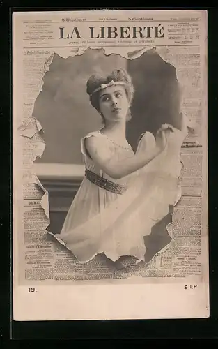 AK Zeitung La Liberté, Dame mit weissem Tuch