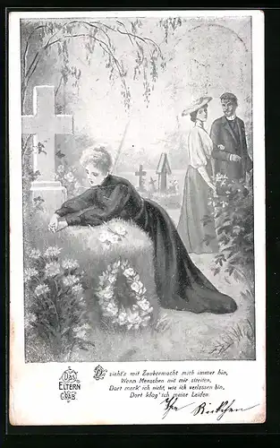 AK Frau trauert am Elterngrab