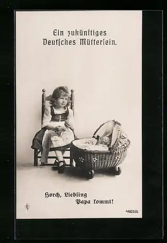 AK Ein zukünftiges Deutsches Mütterlein, Kind mit Puppe