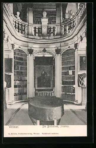 AK Weimar, Innenansicht einer Bibliothek