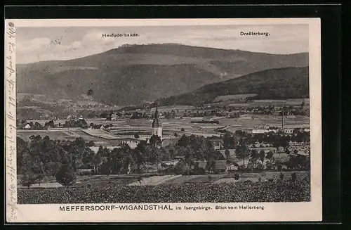 AK Meffersdorf-Wigandsthal, Blick vom Hellerberg, mit Heufuderbaude