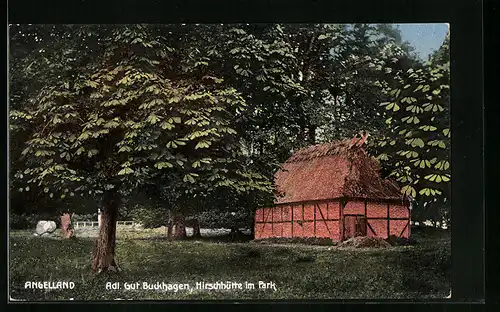 AK Rabel, Angelland, Gut Buckhagen mit Hirschhütte im Park