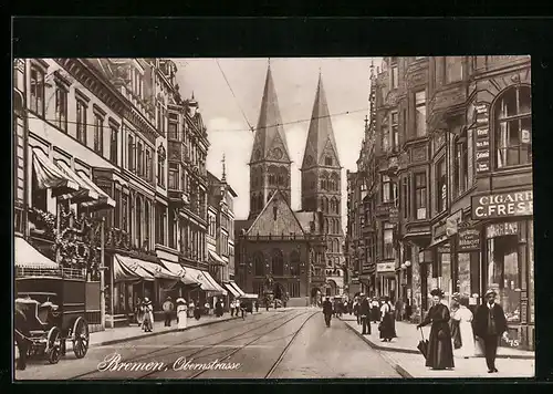 AK Bremen, Obernstrasse mit Kirche