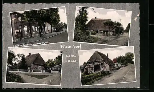 AK Meinsdorf bei Plön, Gasthaus Max Wahrlich, Bauernhäuser