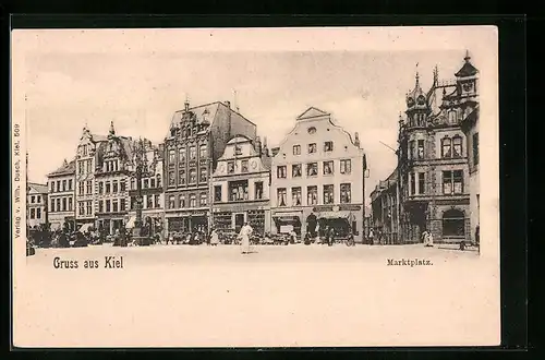 AK Kiel, Marktplatz mit Häuserpanorama