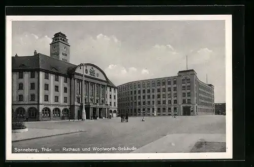 AK Sonneberg /Thür., Rathaus und Woolworth-Gebäude