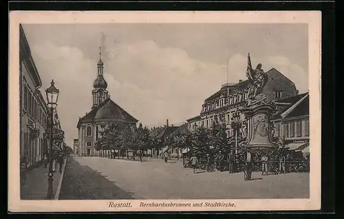 AK Rastatt, Stadtkirche mit Bernhardusbrunnen