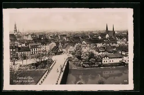 AK Zwickau i. Sa., Blick auf den Ort mit Brücke