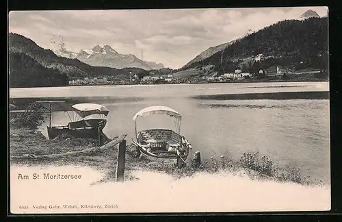 AK St. Moritz, Am St. Moritzersee mit Booten