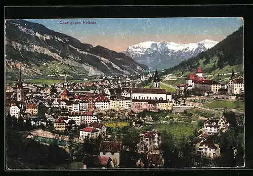 AK Chur, Teilansicht mit Kirche gegen Falknis