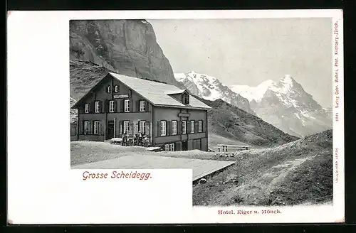 AK Grosse Scheidegg, Hotel mit Eiger und Mönch