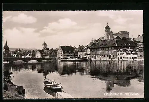 AK Schaffhausen, Uferpartie mit dem Munot