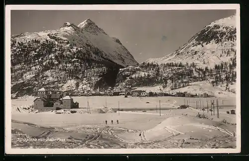 AK Silvaplana, Ortspartie mit Julier-Pass im Schnee