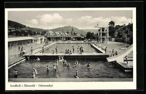 AK Sandbach i. Odenwald, Schwimmbad mit Besuchern