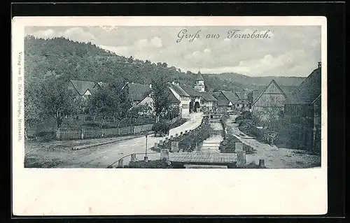 AK Fornsbach, Ortspartie mit Fluss und Kirche