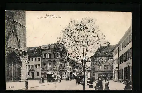 AK Landau, Markt und Markt-Strasse