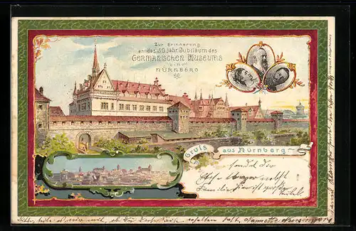 Lithographie Nürnberg, 50. Jubiläum des Germanischen Museums, Totalansicht