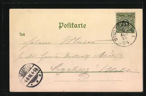 Lithographie Stuttgart, Marktplatz, Johannis-Kirche und Altes Schloss