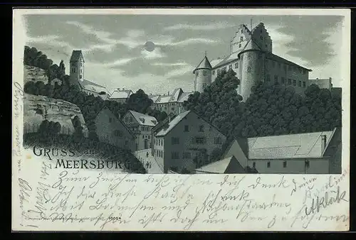 Mondschein-Lithographie Meersburg, Teilansicht der Stadt bei Nacht