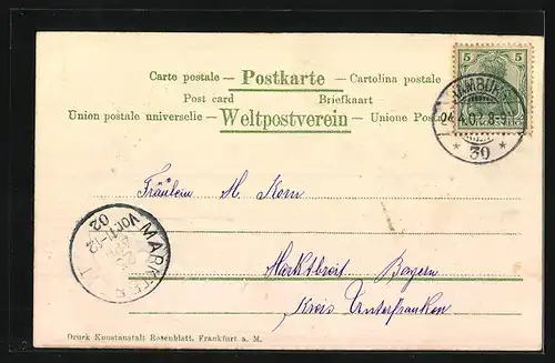 Präge-Lithographie Hamburg-Neustadt, Alter Jungfernstieg in einer Schnecke