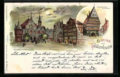 Mondschein-Lithographie Hildesheim, Knochenhauer-Amtshaus und Templerhaus, Wedekindhaus9
