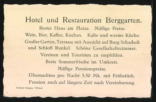 AK Runkel /Lahn, Hotel Berggarten