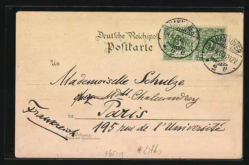 Lithographie Hannover, Bahnhof, Post, Ernst-August-Denkmal