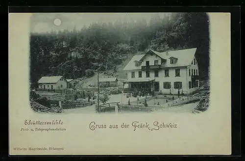 Mondschein-AK Schüttersmühle / Fränk. Schweiz, Gasthaus, Post- und Telegraphenstation