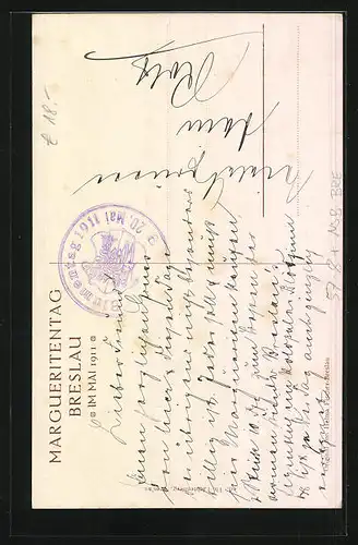 Künstler-AK Breslau, Margueritentag 1911, Rathaus, Kind schüttet Margeritenkorb aus