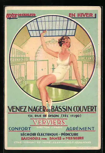 AK Verviers, Venez Nager au Bassin Couvert, 151 Rue de Dison