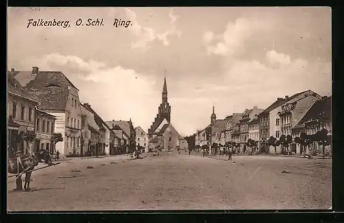 AK Falkenberg, Partie vom Ring, Rathaus, Kirche