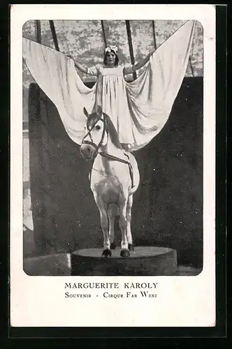 AK Cirque Far West, Marguerite Karoly bei ihrer Pferdedressur