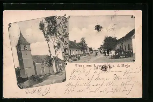 AK Ebersdorf a. d. Zaya, Strassenpartie und Kirche