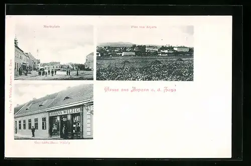 AK Asparn a. d. Zaya, Ortsansicht, Marktplatz, Geschäfts-Haus Welzig