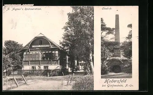 AK Hadersfeld bei Greifenstein, Restaurant A. Aigner, Obelisk