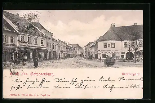AK Herzogenburg, Strasse Kremsergasse mit Gasthof Josef Doppler