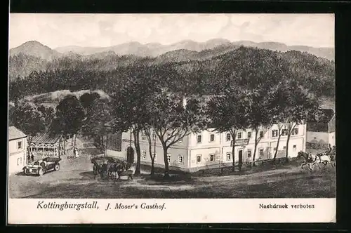 AK Kottingburgstall, Gasthof J. Moser mit Pferdewägen