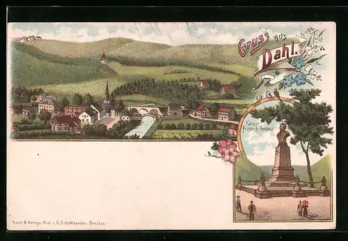 Lithographie Dahl, Totalansicht, Kaiser Friedrich Denkmal