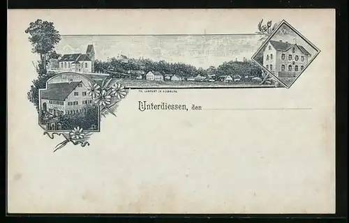 Lithographie Unterdiessen, K. Post, Pfarrhaus, Totalansicht