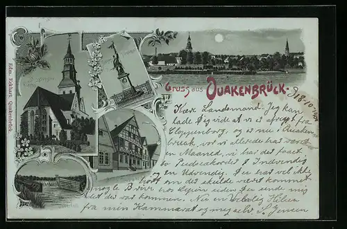 Mondschein-Lithographie Quakenbrück, St. Sylvester-Kirche, Ueberfall