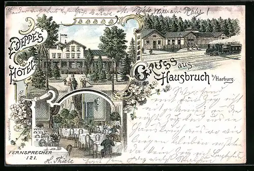 Lithographie Hamburg-Harburg, E. Deppe`s Hotel