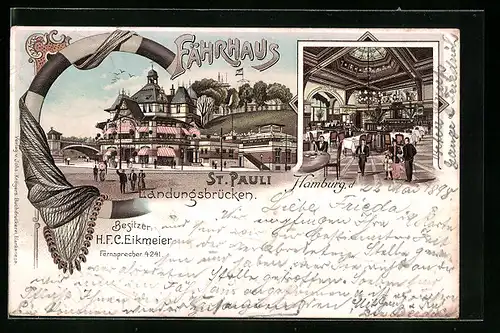 Lithographie Hamburg-St. Pauli, Gasthaus Fährhaus