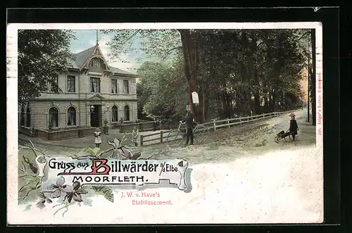 AK Hamburg-Billwärder, Gasthaus Haves Etablissement, Moorfleth, mit Strasse