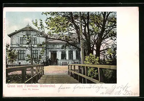 AK Waltershof, Gasthof Fährhaus Waltershof mit Zugangsbrücke