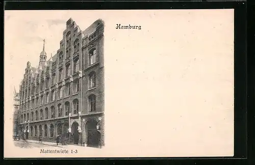 AK Hamburg, Haus Mattentwiete 1-3 mit Strasse