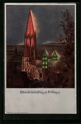 AK Freiburg i. Br., Münsterbeleuchtung