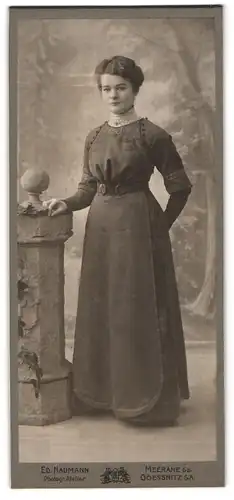 Fotografie Ed. Naumann, Meerane Sa., Augustus-Str. 33, Bürgerliche Dame im eleganten Kleid